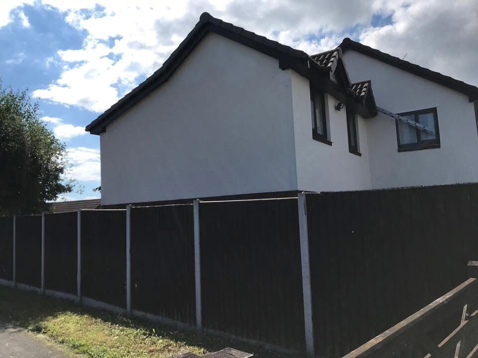 House exterior, completed white render