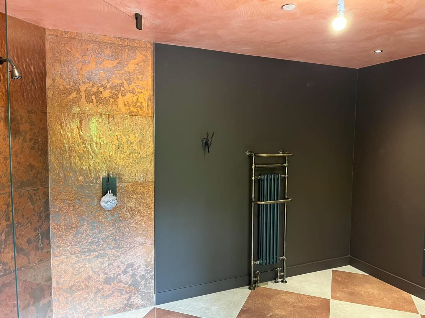 Bathroom feature wall detail, metallic finish