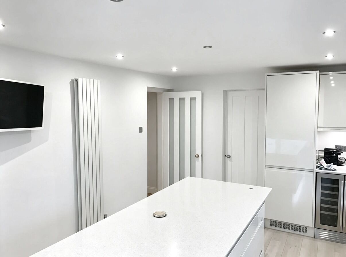 Bright freshly decorated kitchen and hallway