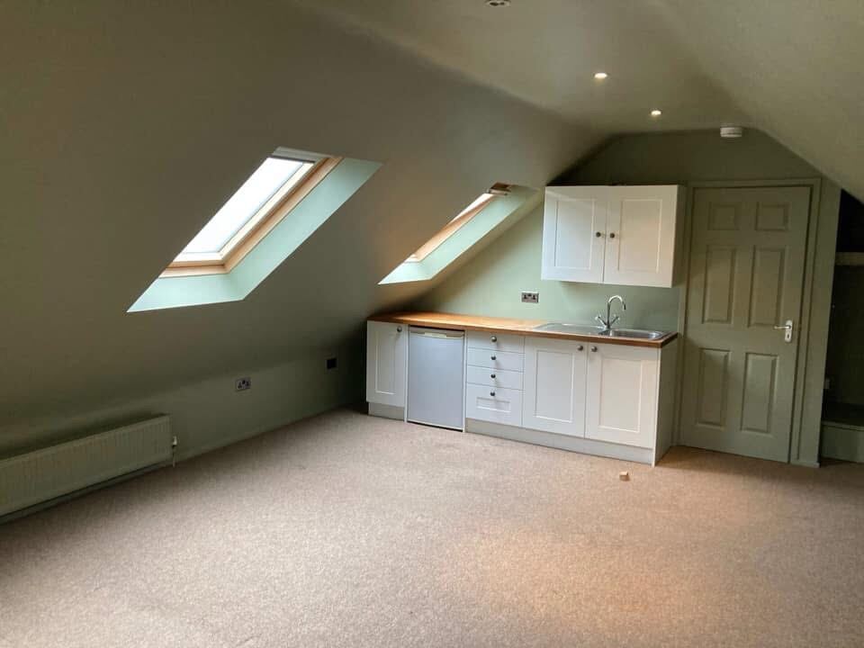 Loft room with skylight windows, freshly painted