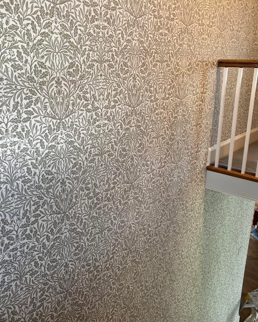 Patterned wallpaper staircase detail